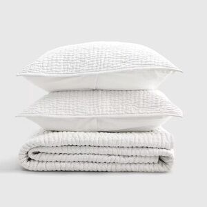 QUINCE European Linen Cotton Stitch Quilt Set Twin White 4229